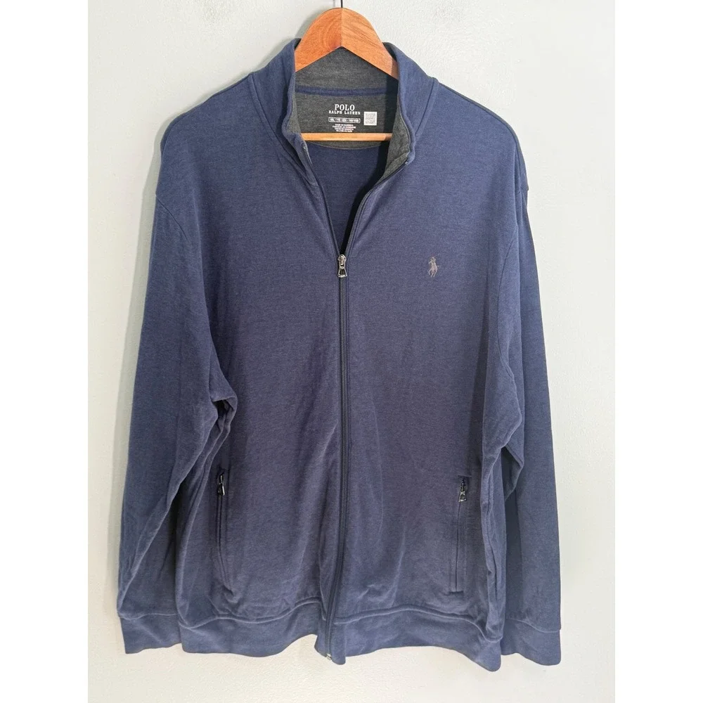 Polo Ralph Lauren Mens XXL Navy Blue Full Zip Mock Neck Pony Logo Jacket Pockets